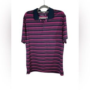 Walter Hagen pink and blue striped golf‎ polo size large